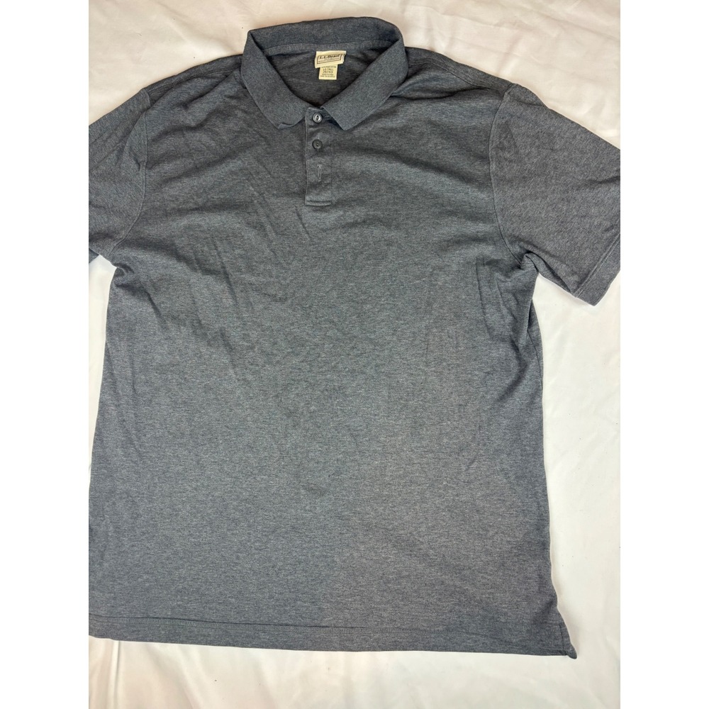 LL Bean Mens Large Tall Pima Cotton Polo Shirt Gray Short Sleeve 262169